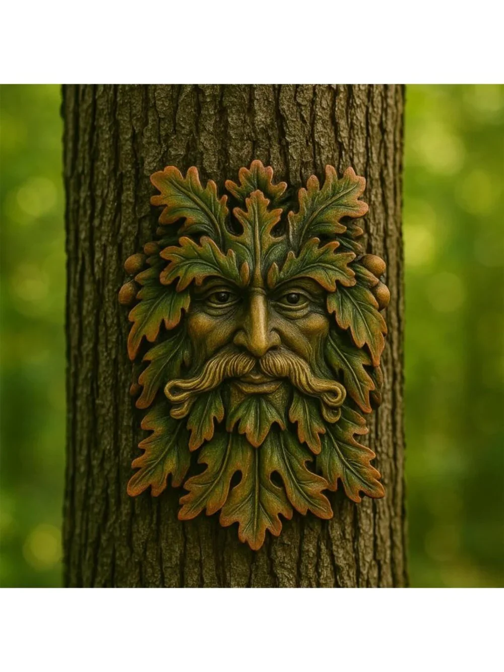Celtic Green Man Wall Plaque – Hand-Painted Resin Garden Décor, Forest Face Art